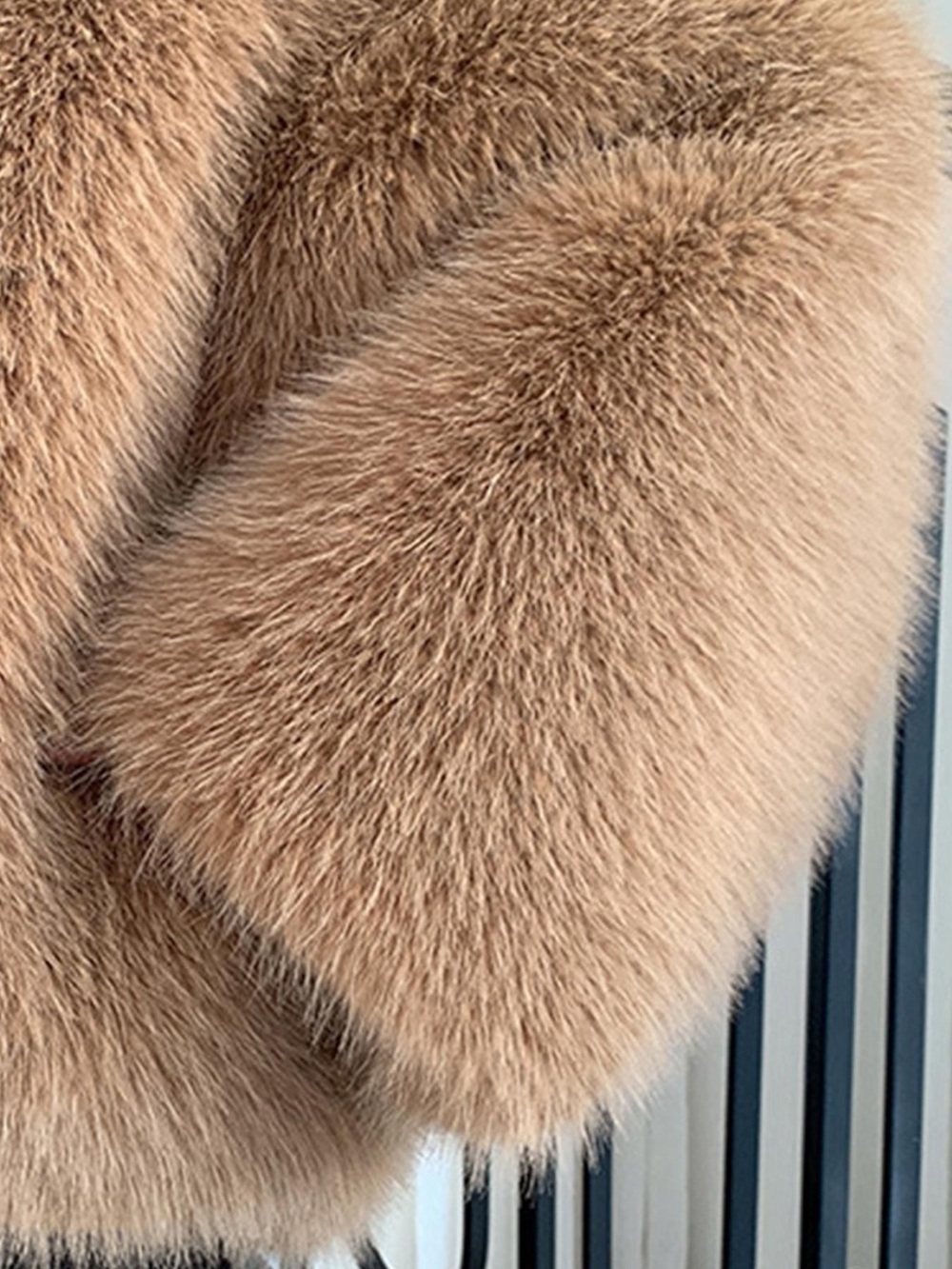 Luxury Oversized Faux Fur Hooded Coat | Plush Winter Jacket | Camel Beige - M - Picture 4 of 13